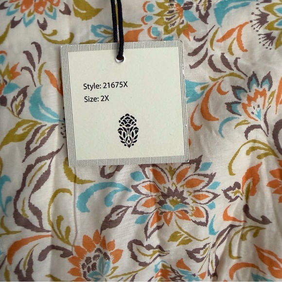 Léa Boho Maxi Dress NWT Floral Cotton V Neck Tiered Pockets Resort 2X - Picture 6 of 10